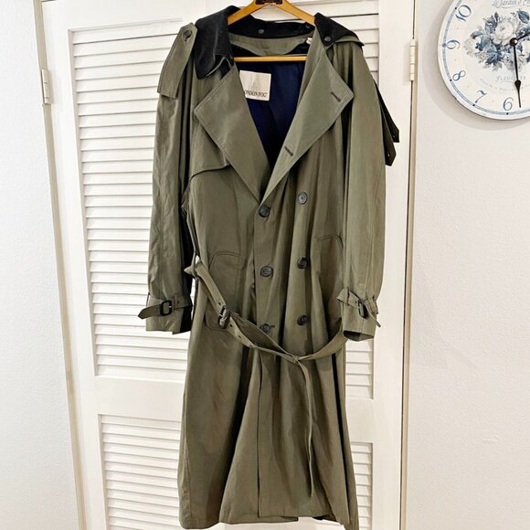 London Fog Mens Trench Coat Army Green Belt Zip Out Fleece Lining Vintage 44 Reg - Picture 1 of 12